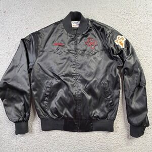 Vintage Chalk Line Western Black Satin Bomber Jacket Texas TCB Mens Medium USA